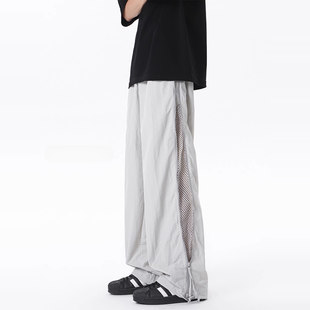 子美式 設(shè)計感網(wǎng)格透氣休閑褲 潮牌戶外傘兵褲 高街速干直筒褲 男夏季