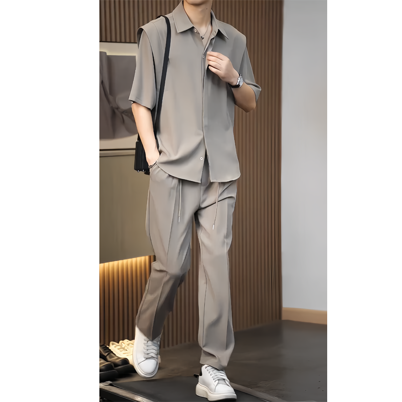 韩系高级衬衫套装男夏季痞帅一套