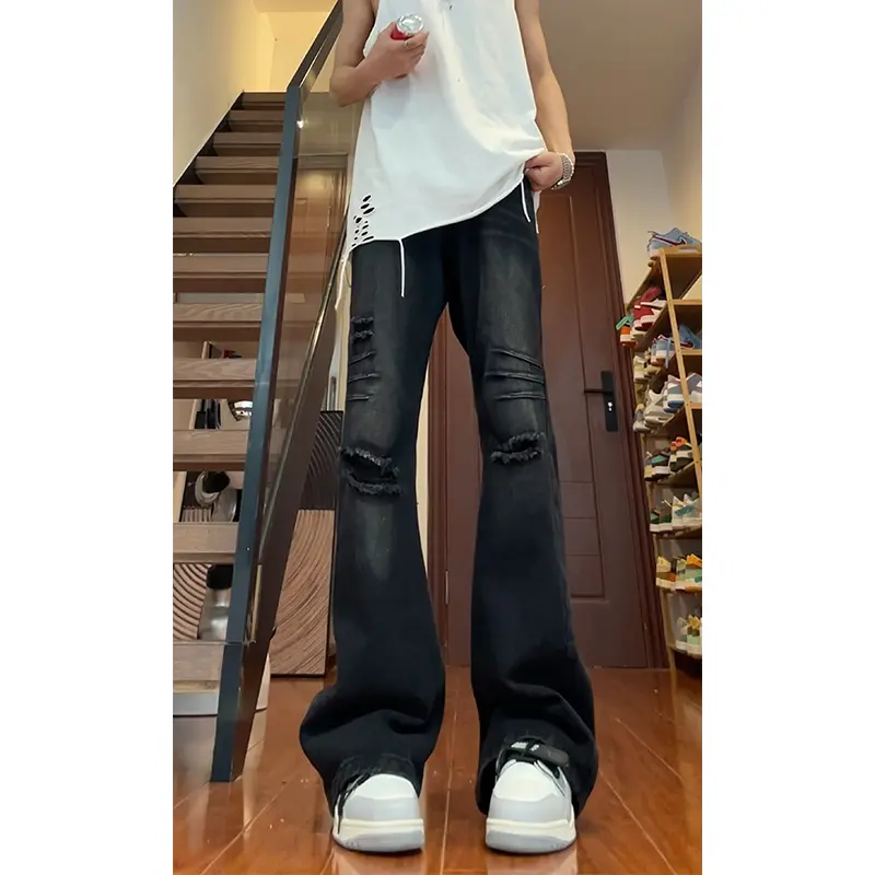 破洞牛仔裤男款秋微喇长裤