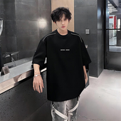 美式 设计感正肩半袖 高街拉链t恤重磅潮牌cleanfit黑色短袖 男夏季