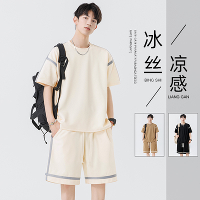 冰丝休闲套装男夏季短袖短裤一套