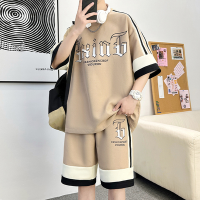 运动套装男夏季华夫格短袖t恤男