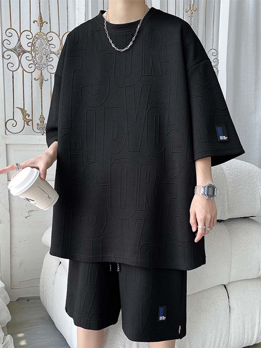 여름 반팔 반바지 정장 남성 대형 루즈한 여름 옷 남성 캐주얼 남성복 세트 플러스 뚱뚱하고 트렌디함