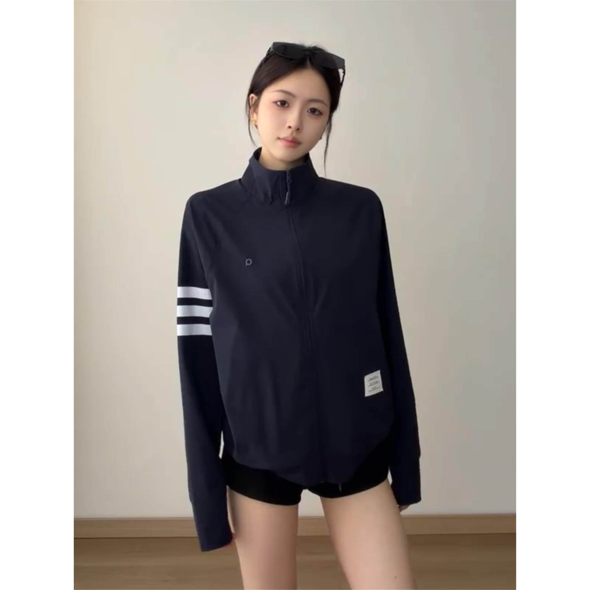 美式户外三条杠条纹宽松防晒服男外套上衣夏季运动轻薄透气凉感潮