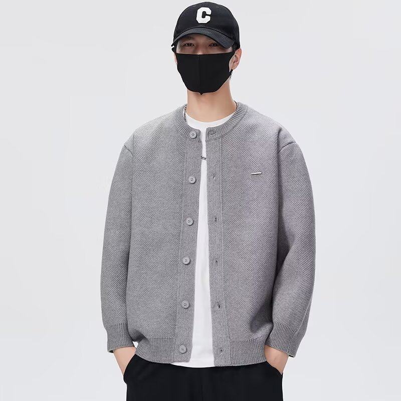 2024秋季新款棒球领粗针开衫纯色宽松休闲慵懒感毛衣外套男女同款,男装,针织衫/毛衣,淘宝优惠券,粉丝福利购,淘宝优惠卷