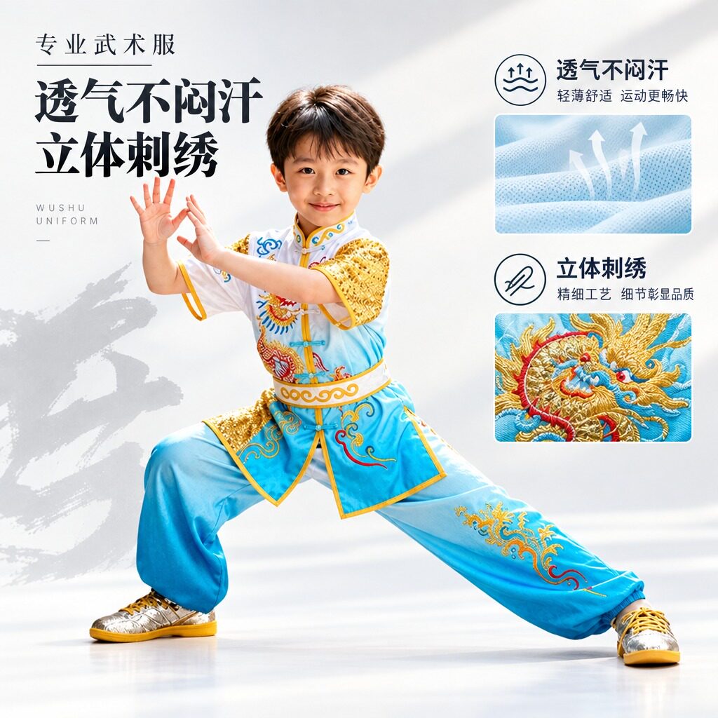 太极拳练功服武术服装男中国风表演服夏季太极服女弹力丝长城武术