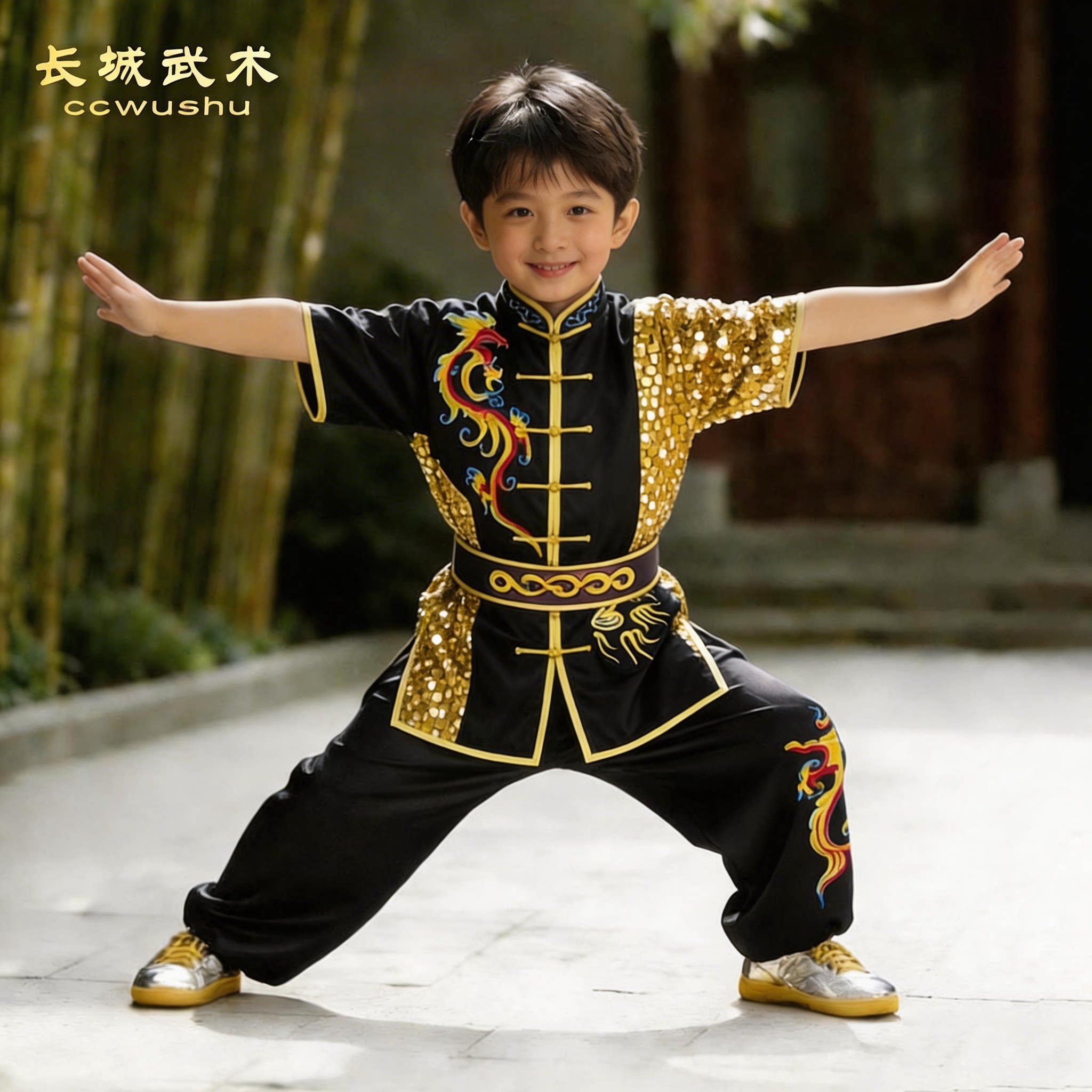 比赛服武术服装中国风长城儿童图片