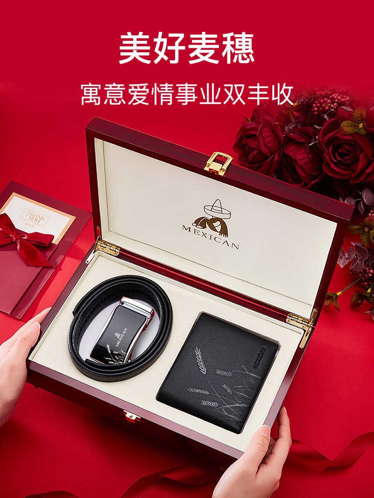 Scarecrow men genuine leather wallet belt gift box set for my husband and boyfriend birthday gift high-end practical