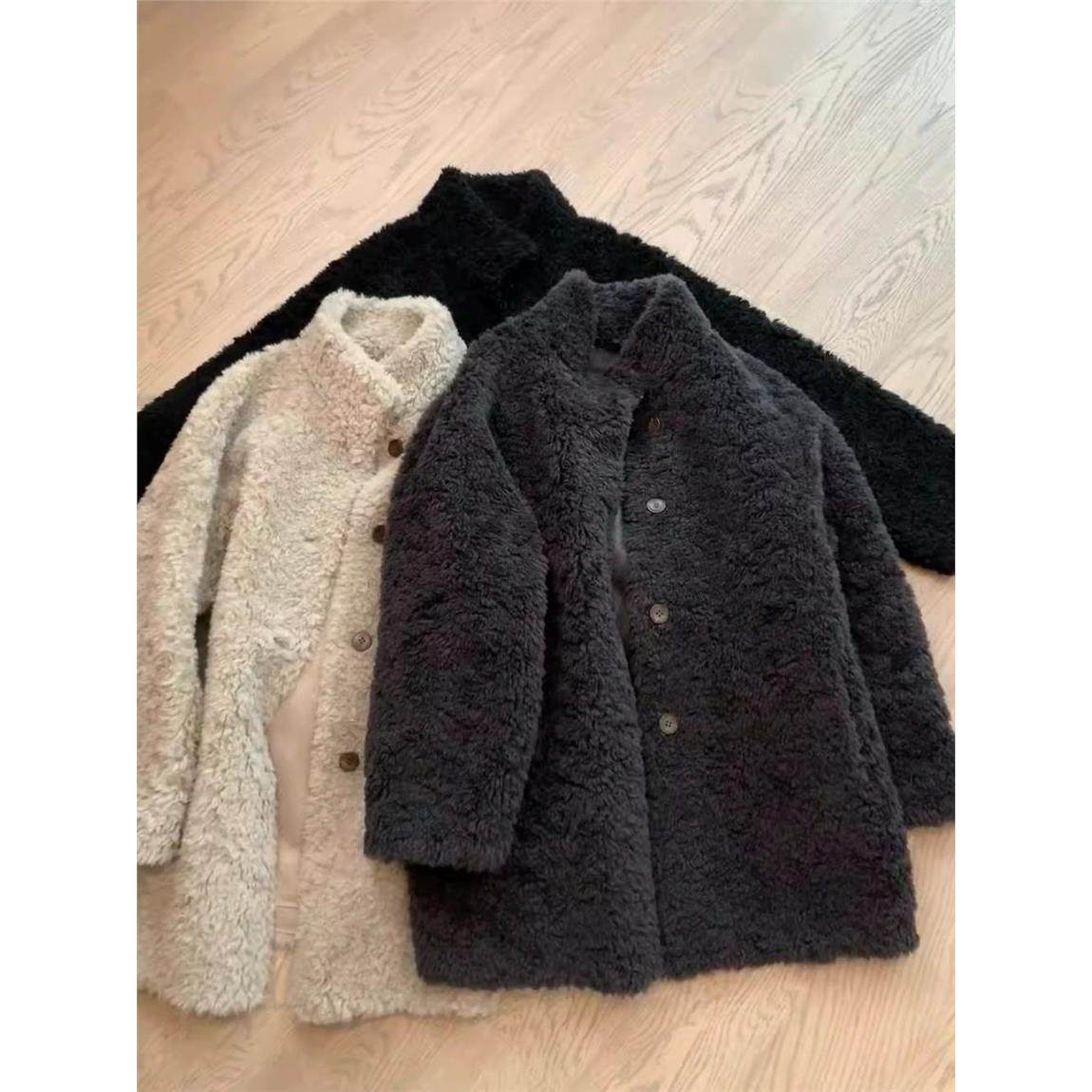 黑色羊羔毛外套女冬加厚环保皮草宽松慵懒厚外套韩系毛毛保暖大衣