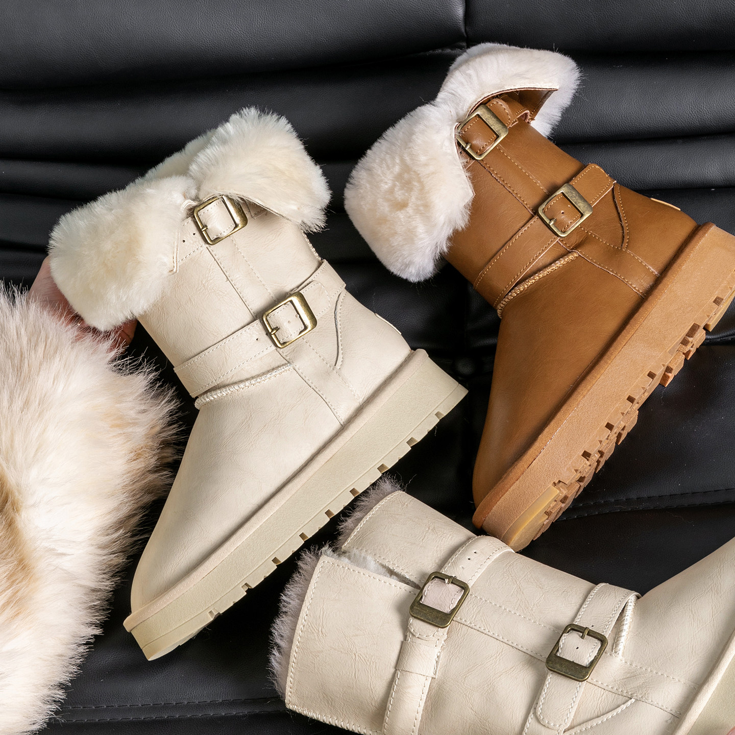 2025年冬季新款雪地靴女中筒骑士靴羊皮毛一体防水厚底加厚雪地棉,女鞋,时尚雪地靴,淘宝优惠券,粉丝福利购,淘宝优惠卷