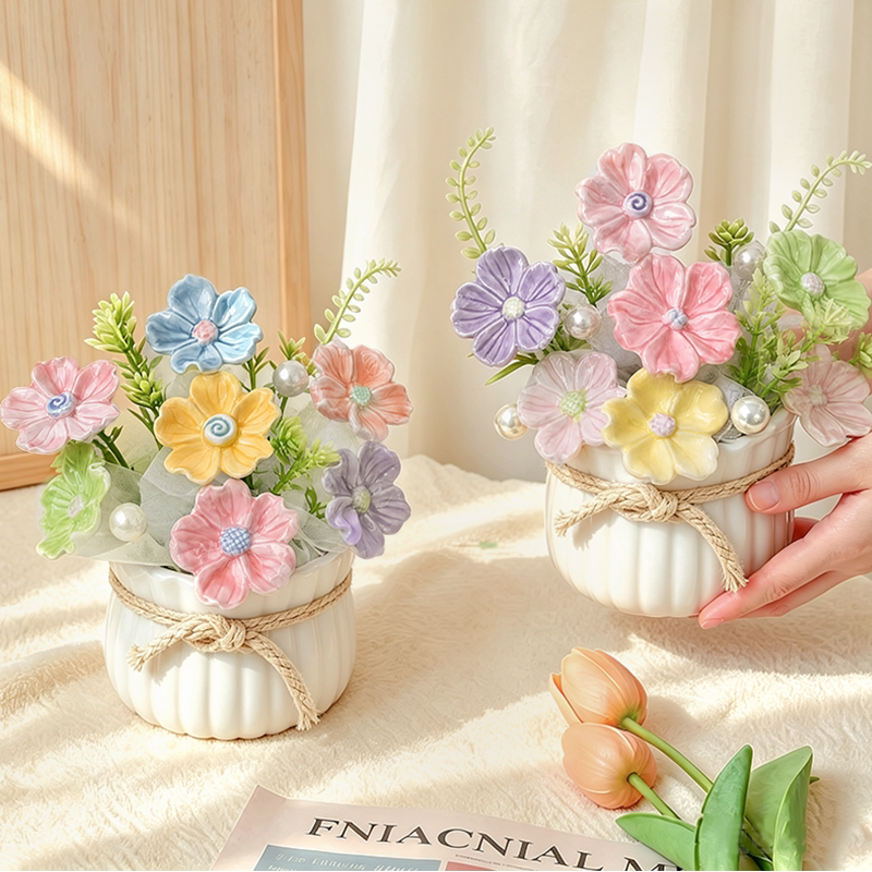 陶瓷花成品送女友摆件