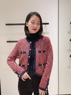 哥家新款羊毛毛衣外套圆领小香风针织开衫女短款【特价】