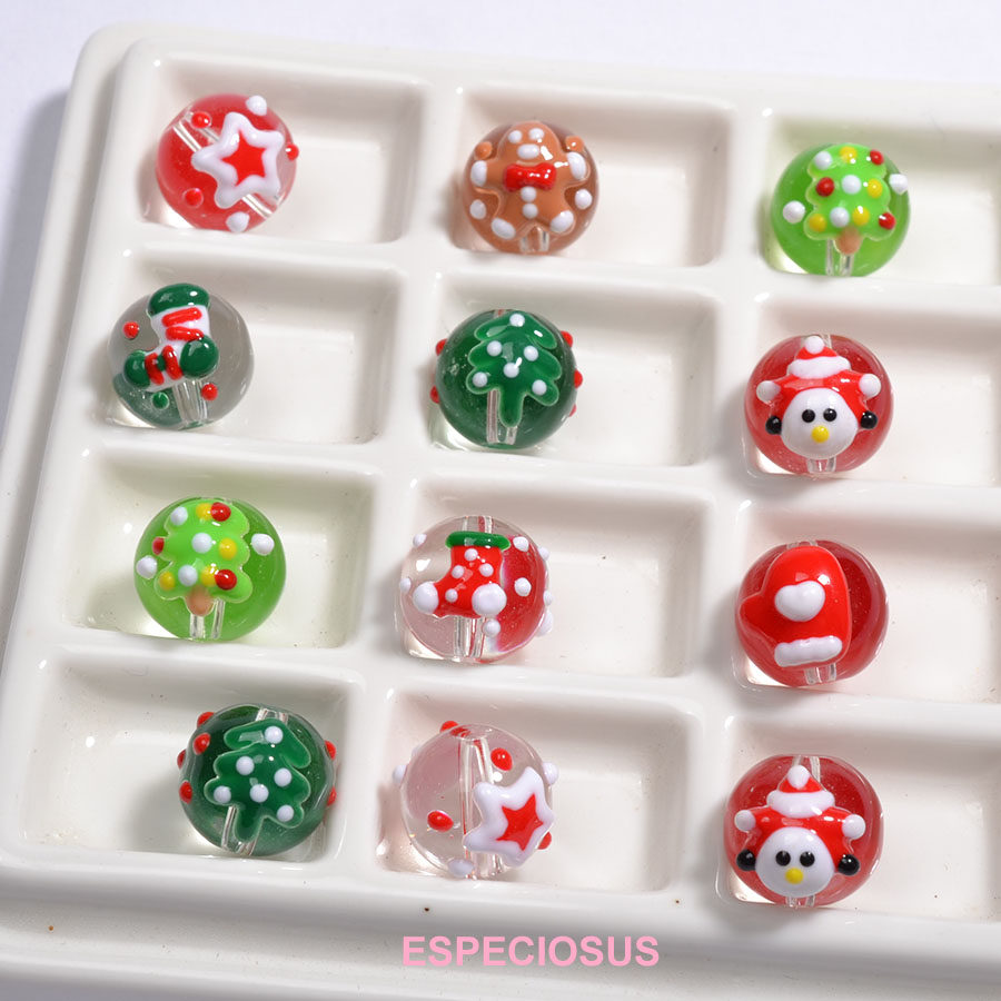 卡通画油彩色圣诞系列玻璃圆珠子