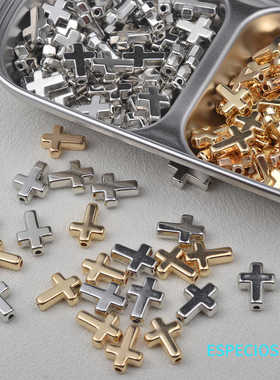 电镀白K色CCB十字架散珠子DIY饰品配件手工隔珠手链耳环串珠材料