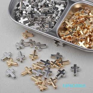 电镀白K色CCB十字架散珠子DIY饰品配件手工隔珠手链耳环串珠材料