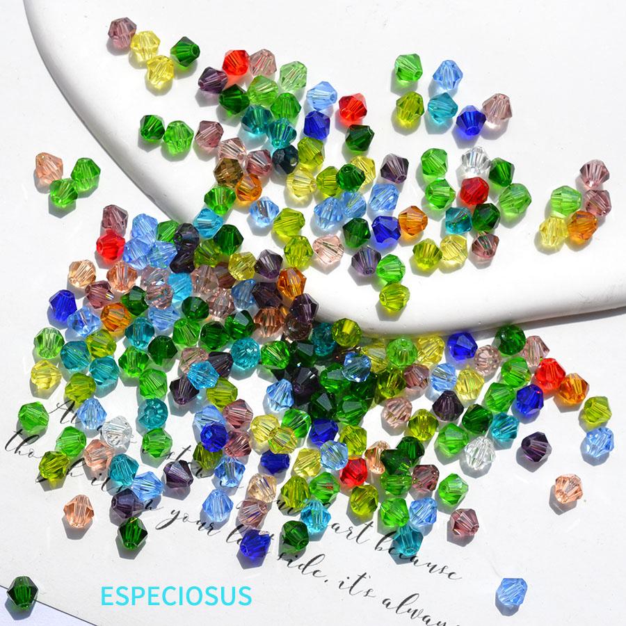 4mm彩色水晶玻璃尖珠子手链项链