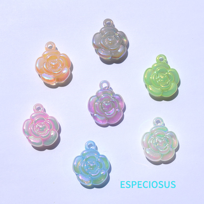 流光彩色亚克力玫瑰花吊坠diy饰品配件uv彩电镀花朵挂件耳环材料