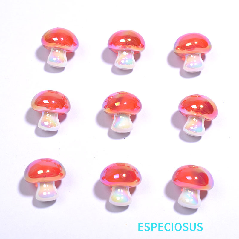 亚克力幻彩UV电镀红色蘑菇散珠子