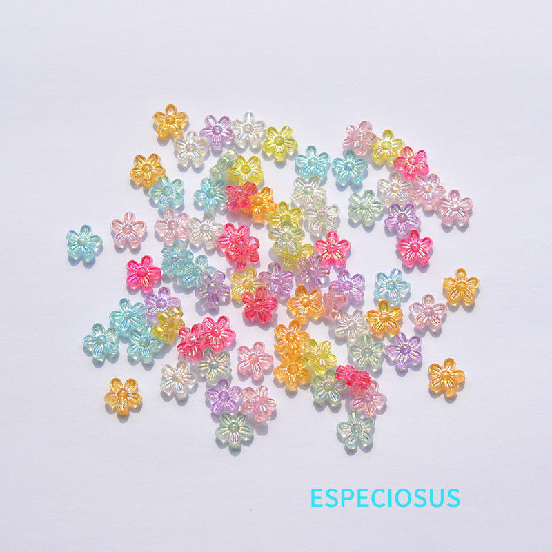 9mm透明彩色亚克力梅花散珠子diy饰品配件幻彩电镀花朵手链隔珠