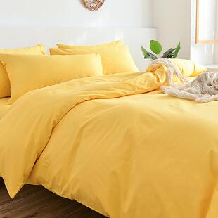 困觉KUNGAO~纯色四件套全棉亮黄色被套床单简约百搭民宿纯棉床品