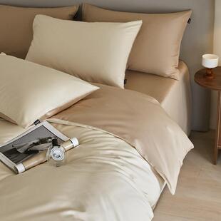 纯色双拼四件套全棉被套床单简约1.5m1.8米床笠款纯棉A类床品百搭