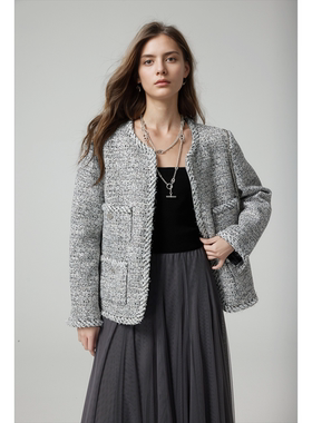 WITTYFOX限定明星同款日本进口篙定香风粗花呢时髦拉链小香外套