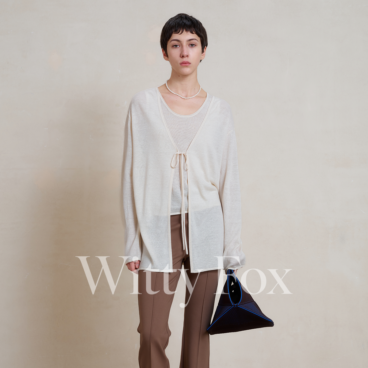 WITTY FOX松弛感小凉风针织两件套 羊毛亚麻混纺开衫背心套装女