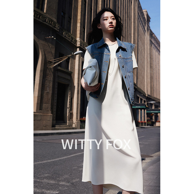 WITTYFOX叠穿神器复古水洗牛仔马甲女无袖背心外套