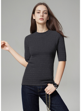 WITTY FOX 半高领修身五分袖圆领套头针织衫2025秋季新款