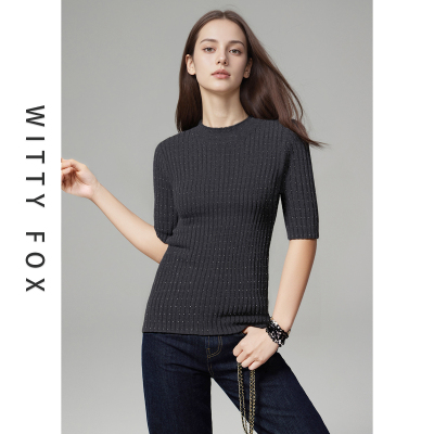 WITTY FOX 半高领修身五分袖圆领套头针织衫2025秋季新款