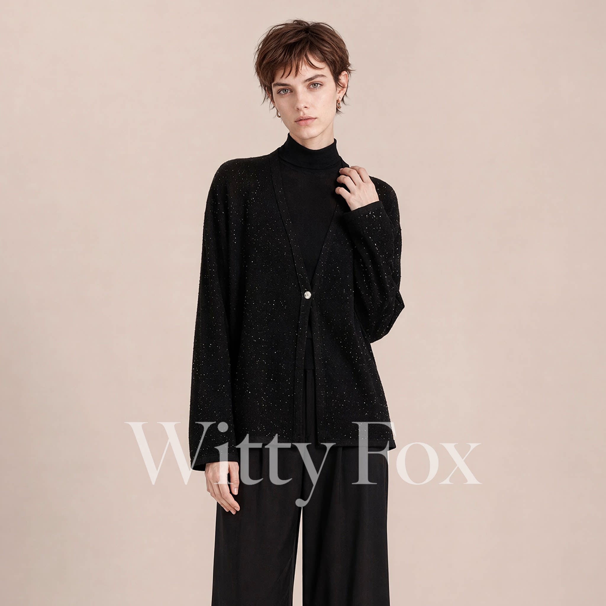 WITTYFOX羊毛珠片纱针织开衫