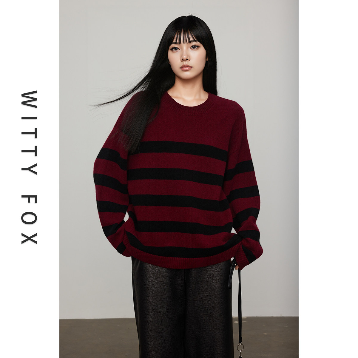 WITTYFOX御寒神器博主款奢贵100%牦牛绒条纹针织毛衣宽松廓形套衫