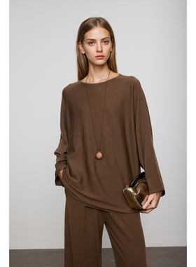 WITTYFOX极简风意大利真丝羊绒一字领宽松针织衫长袖套装秋季新款