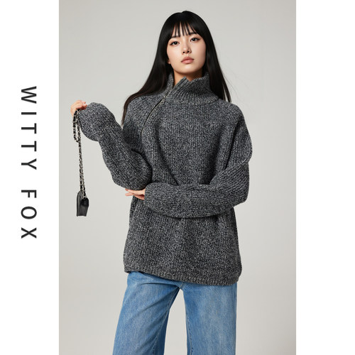 WITTYFOX高领羊毛拉链毛衣