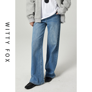 四季 WITTYFOX全棉经典 时髦百搭VTG高腰直筒阔腿牛仔裤