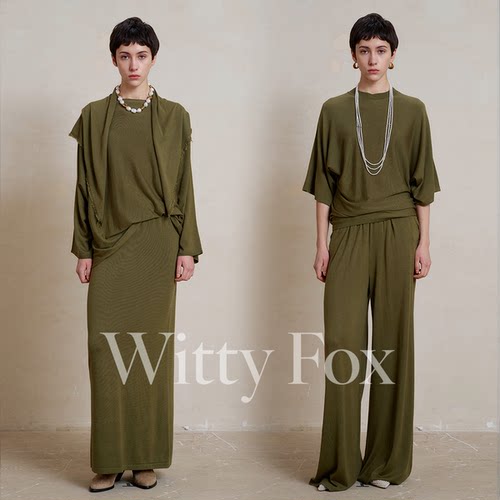 WITTYFOX懒人套装真丝羊绒羊毛极简风针织衫女宽松长袖上衣半裙