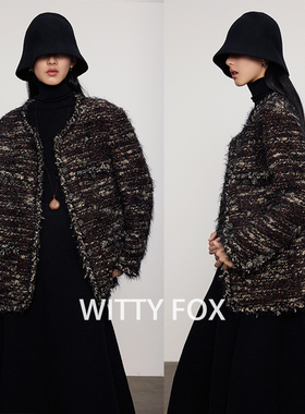 WITTYFOX意大利Becagli重磅3D圈圈绒皮草经典粗花呢小香外套