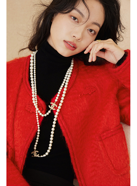 WITTYFOX高定新中式红色新年战袍马海毛羊毛小香风短款外套女冬季