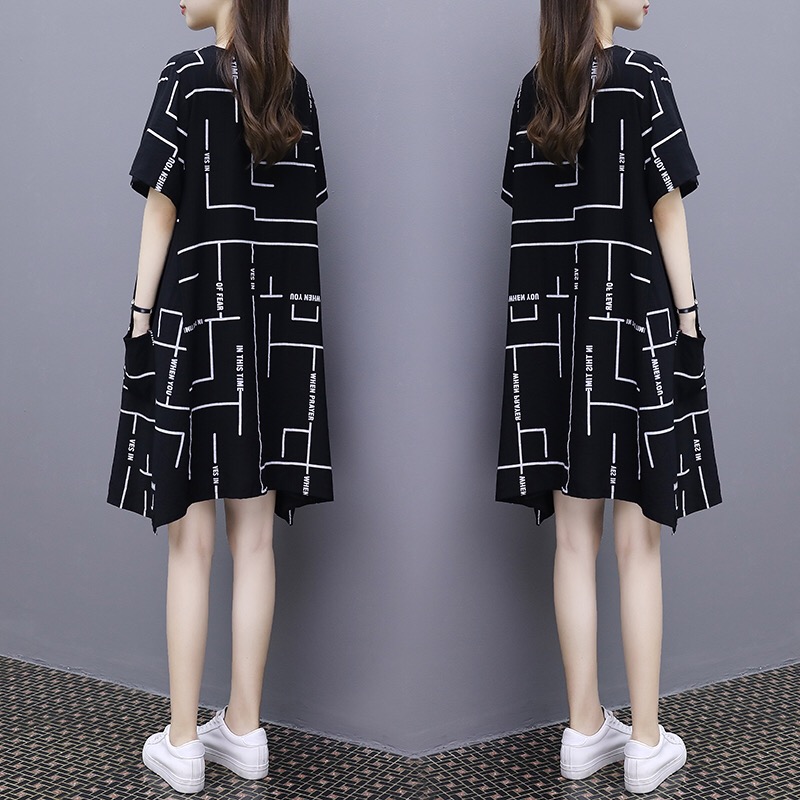 European station dress women's summer new Korean fashion print large medium length loose and thin A-line skirt