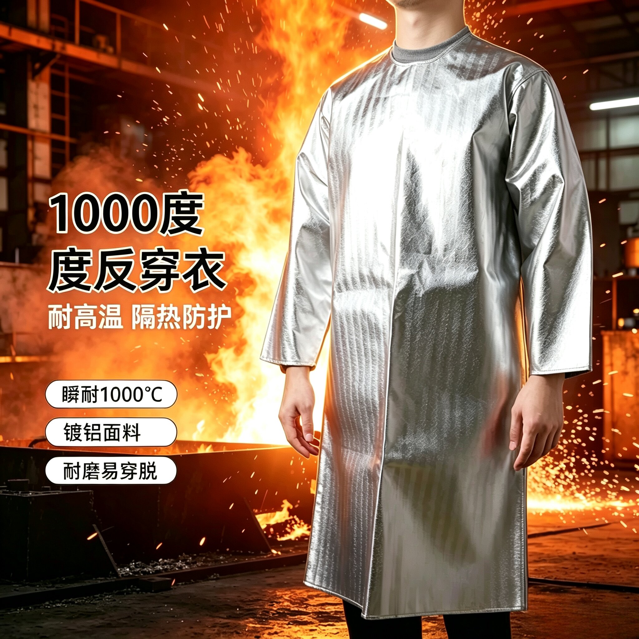 1000度耐高温反穿衣铝箔隔热大衣炉前工作业防辐射防火服
