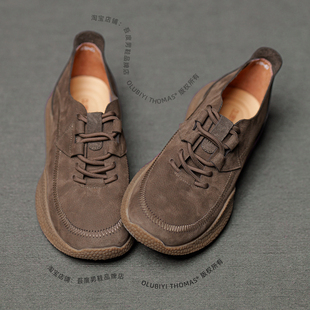 新款真皮复古男鞋轻便透气磨砂皮素面圆头休闲皮鞋软底系带单鞋