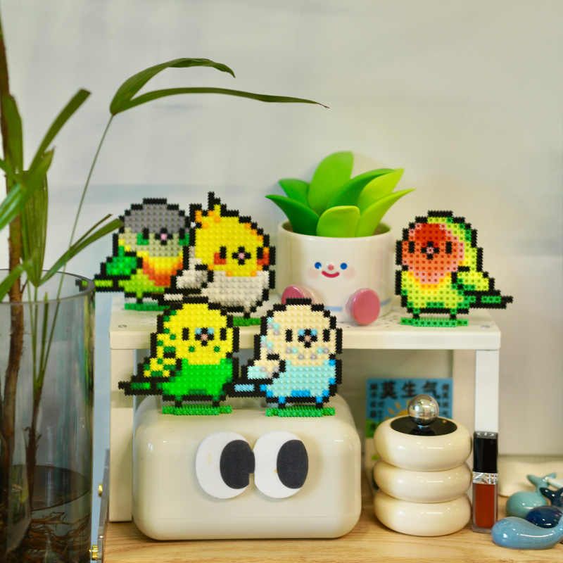 小颗粒积木萌鸟玄凤绿金顶小太阳