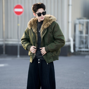 新款加厚连帽复古皮衣毛领飞行员夹克男保暖外套 6699 P268，男装夹克，星座615（原A358-1）