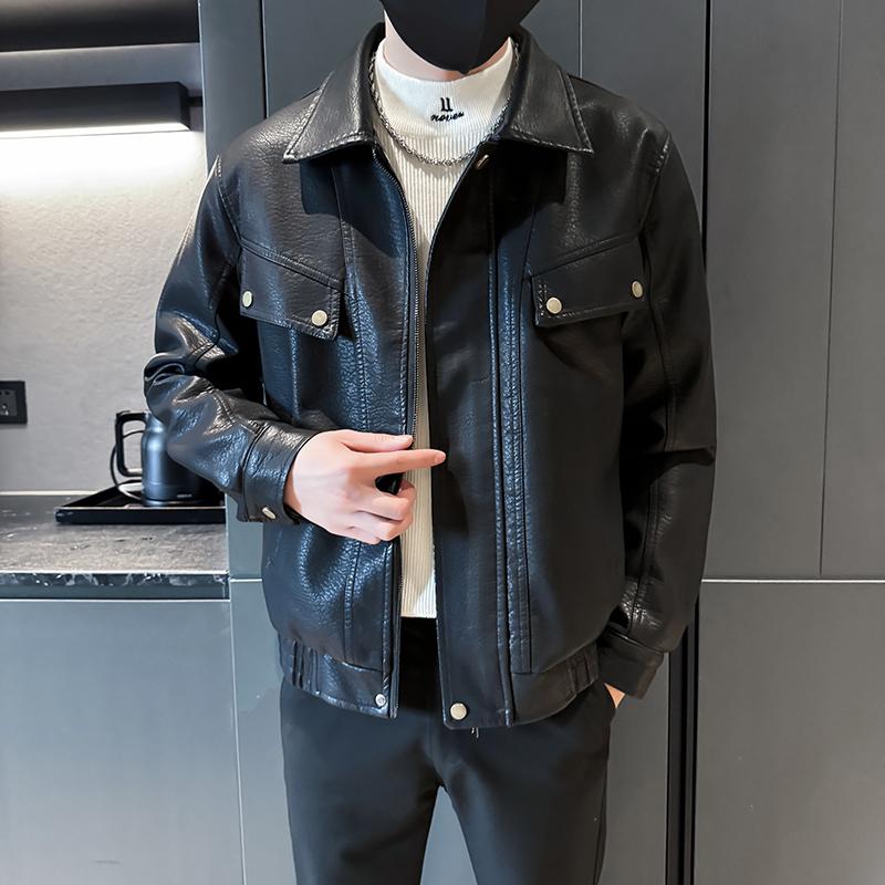 2025新款店主风加绒pu皮夹克男士潮流翻领外套7807P135,男装夹克,星座615（原A358-1）