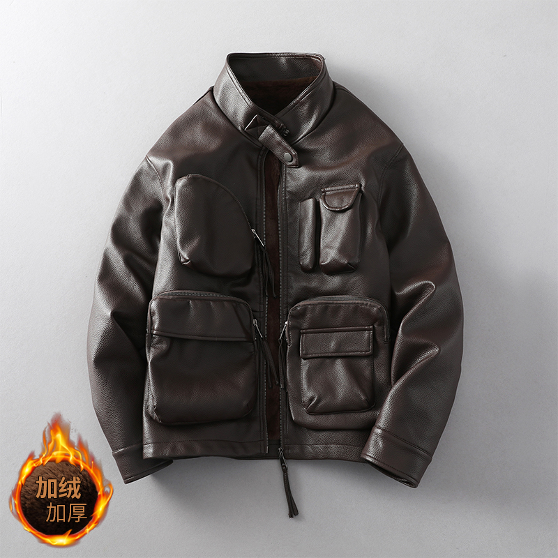 2025秋冬新款男士皮衣潮牌百搭帅气加绒加厚皮外套6152P190，男装皮衣，星座615（原A358-1）