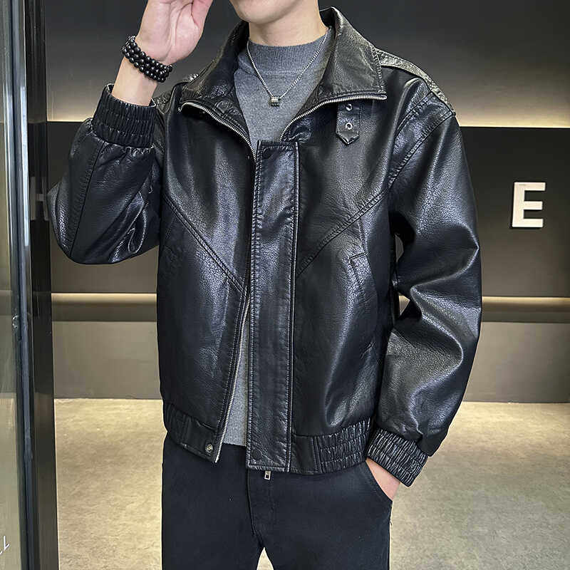 2025秋季新款男士店主风防风pu皮衣外套宽松8118P118加绒P128，男装皮衣，星座615（原A358-1）