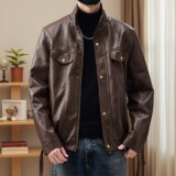 机车皮衣外套男青年冬季新款韩版修身加绒立领皮夹克7702P128.138，男装夹克，星座615（原A358-1）