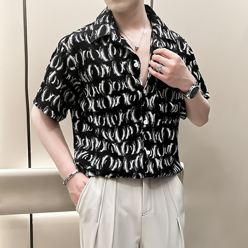 2025新款社会小伙男士时尚潮流百搭短袖衬衫8820-1P38,男装T恤,星座615（原A358-1）