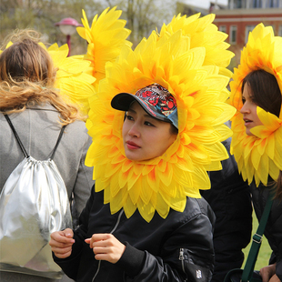 方阵出场道具结婚搞笑葵花帽子 向日葵头套太阳花脸套运动会入场式