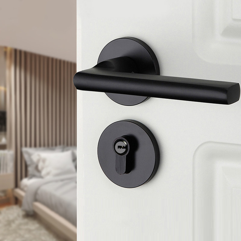 现代简约室内门锁卧室家用分体锁房门把手黑色静音连体锁木门锁